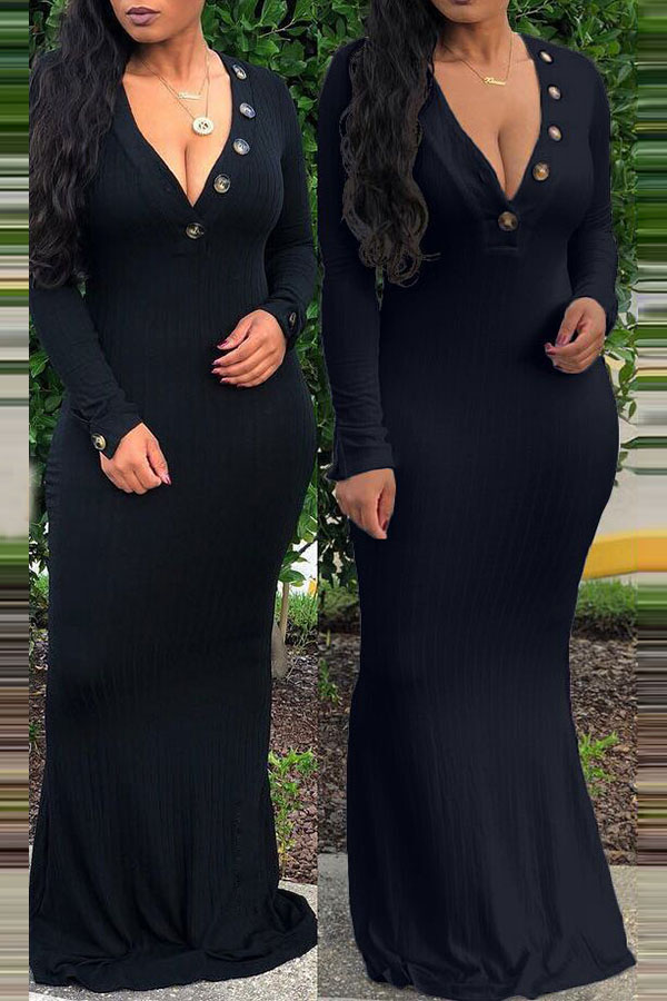 

Lovely Euramerican Long Sleeves Slim Black Floor Length Dress