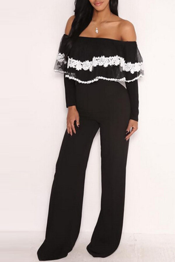 

Lovely Chic Dew Shoulder Patchwork Black Lace One-piece Jumpsuit