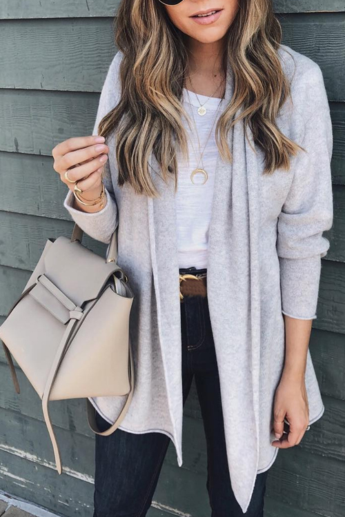

Lovely Euramerican Long Sleeves Grey Acrylic Cardigan Sweaters