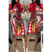 Lovely Casual Printed Red Knee Length Dress