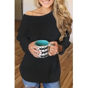 Lovely Casual Long Sleeves Lace-up Black Knitting 