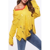 Lovely Fashion Hollowed-out Yellow Knitting Sweate
