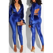 Lovely Elegant Hollowed-out Skinny Blue One-piece 