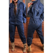 Lovely Casual Open Front With Button Loose Deep Bl