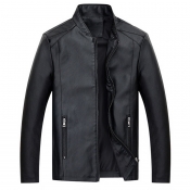 Lovely Casual Zipper Design Black Leather Coat