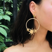 Lovely Euramerican Stars Shape Gold Metal Earring