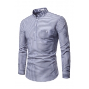 Lovely Casual Work Striped Light Blue Cotton Shirt