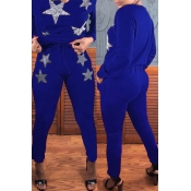 Lovely Casual Printed Royal Blue Blending Two-piec