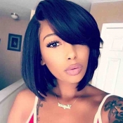 Lovely African Root Side Bob Black Wigs