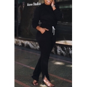 Lovely Casual Lace-up Black Blending Two-pieces Pa