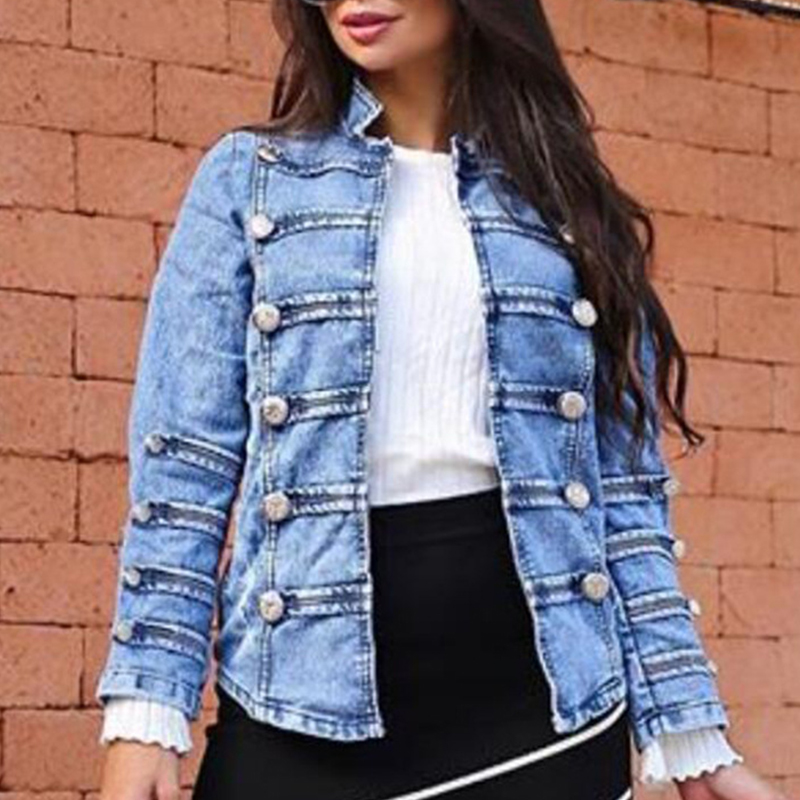 

Lovely Casual Double Breasted Design Blue Denim Coat