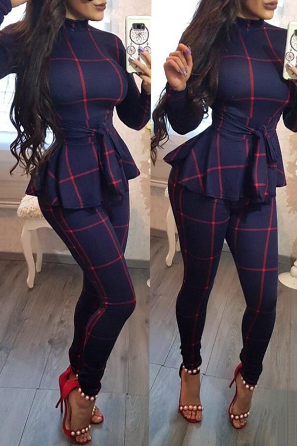 Lovely Casual Long Sleeves Plaids Deep Blue One-piece Jumpsuit_Jumpsuit_Jumpsuits ...