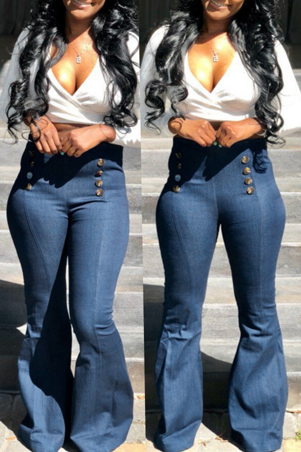 

Lovely Fashion Wide-leg Horn Blue Denim Jeans