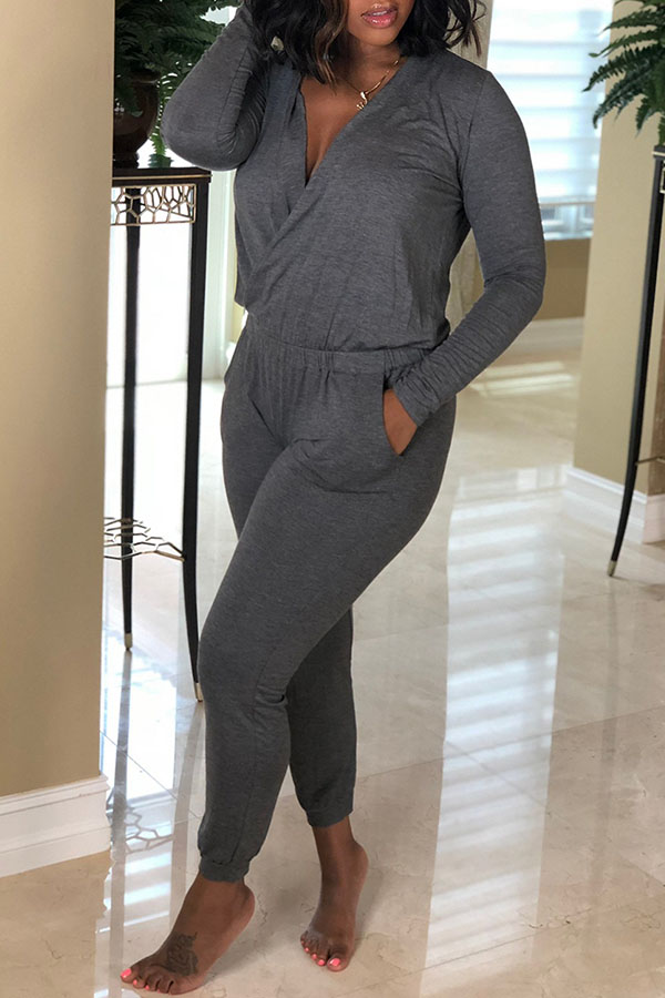 

Lovely Casual Long Sleeves Grey Knitting One-piece Jumpsuit