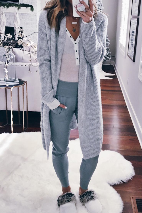 

Lovely Fashion Long Sleeves Light Grey Sweater Cardigans