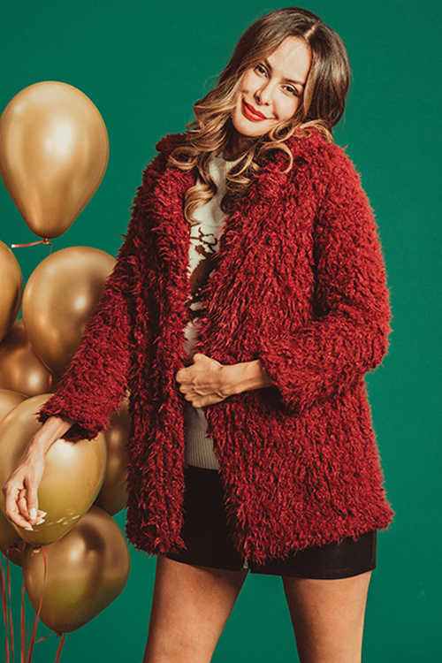 

Lovely Fashion Three Quarter Sleeves Wine Red Coat