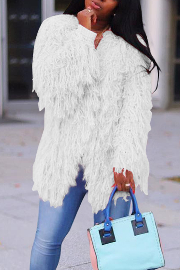 

Lovely Casual Long Sleeves White Velvet Coat