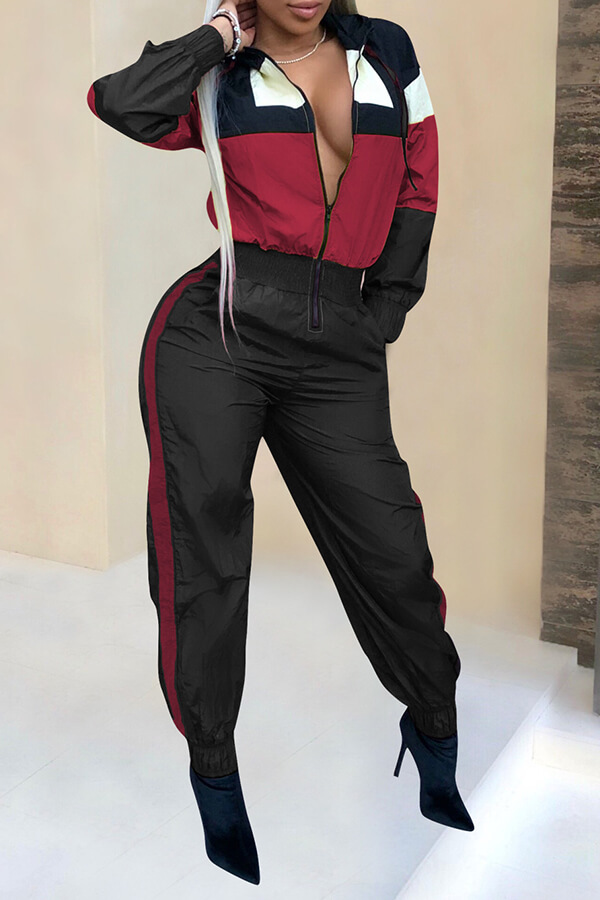 

Lovely Casual Patchwork Red One-piece Jumpsuit