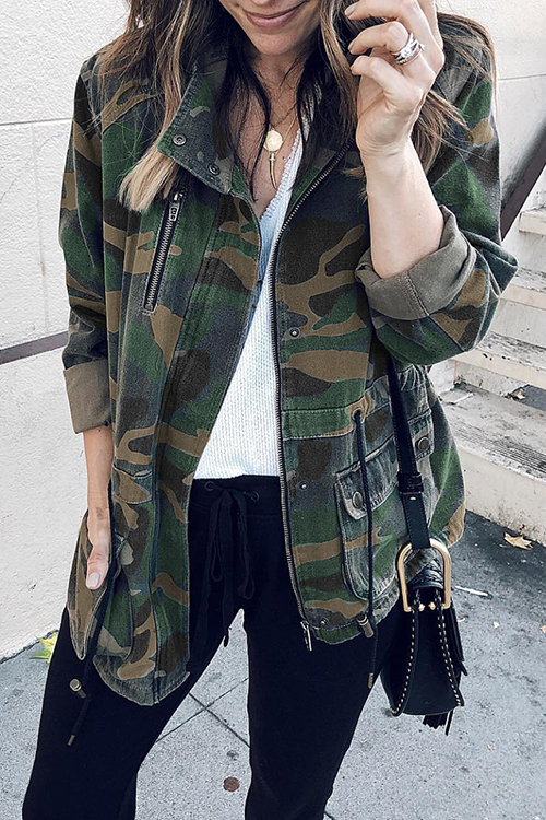 

Lovely Casual Camouflage Printed Cotton Blends Coat, Camo