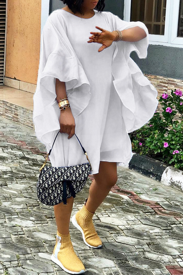 

Lovely Sweet Flounce Design White Blending Mini Dress