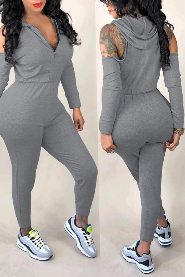 

Lovely Casual Hollowed-out Grey Knitting One-piece Jumpsuit