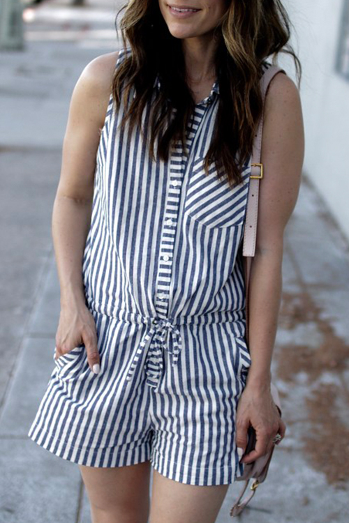 

Lovely Trendy Striped Blue Cotton Blends One-piece Rompers, Blue stripe
