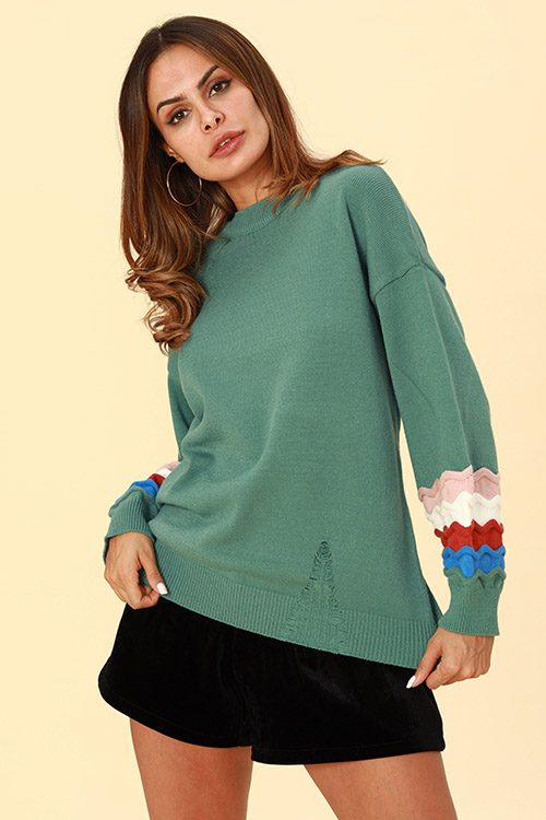 Lovely Chic Patchwork Loose Green Cotton Sweaters