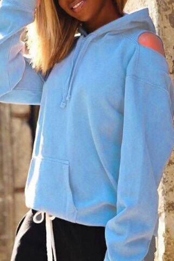 

Lovely Casual Hollowed-out Baby Blue Hoodies