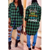Lovely Casual Letters Printed Green Blending Plaid