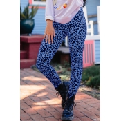 Lovely Trendy Leopard Print Blue Knitting Pants