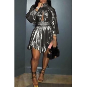 Lovely Euramerican Lantern Sleeves Silver Mini Dre