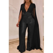 Lovely Trendy Sequined Black Blending One-piece Ju