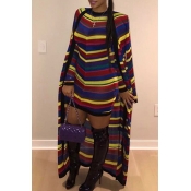 Lovely Sexy Multicolor Striped Mini Dress(With Clo