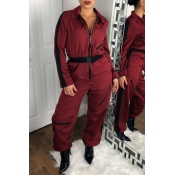 Lovely Casual Long Sleeves Zipper Red One-piece Ju