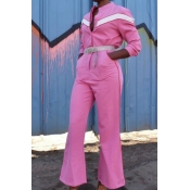 Lovely Casual Patchwork Pink Twilled Satin One-pie
