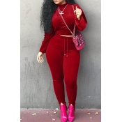 Lovely Casual Long Sleeves Red Blending Two-piece 