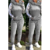 Lovely Casual Sequined Patchwork Grey Two-piece Pa