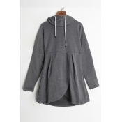 Lovely Casual Drawstring Grey Cotton Hoodies