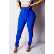 Lovely Chic Lace-up Blue Pants