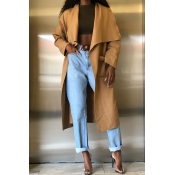 Lovely Casual Pockets Khaki Coat