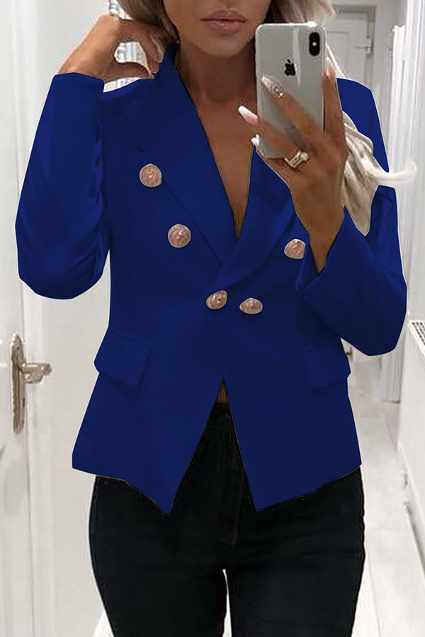 

Lovely Work Buttons Decorative Blue Cotton Blends Blazer