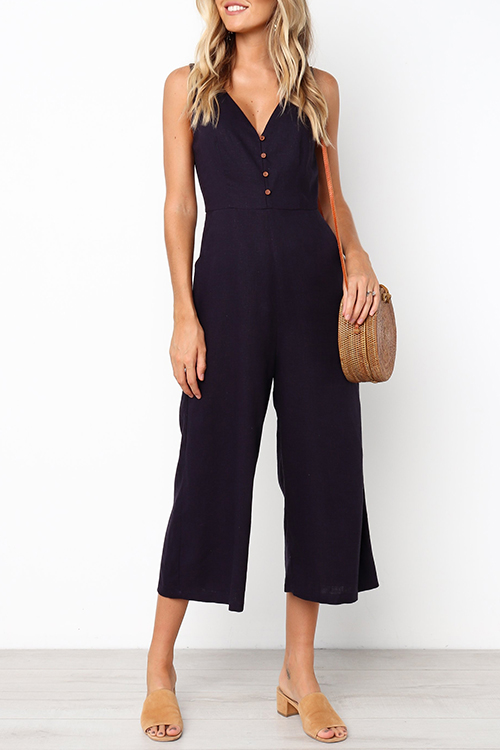 

Lovely Trendy Loose Black Blending One-piece Jumpsuit