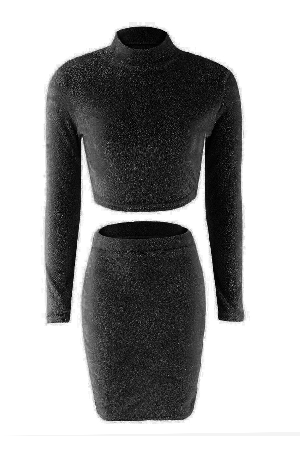 

Lovely Casual Slim Black Two-piece Skirt Set