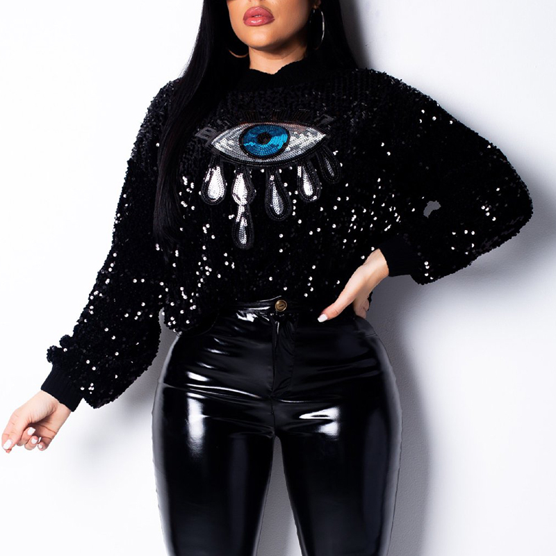 

Lovely Trendy Sequined Black Hoodies