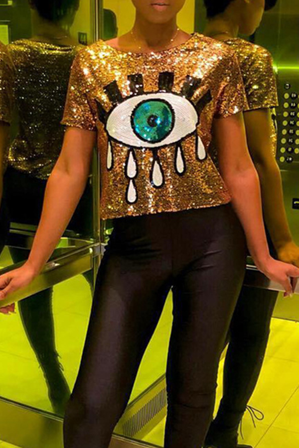 

Lovely Sweet Character Gold Sequined T-shirt