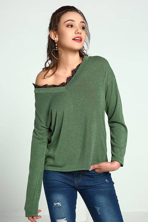 

Lovely Trendy Parchwork Green Cotton Sweaters