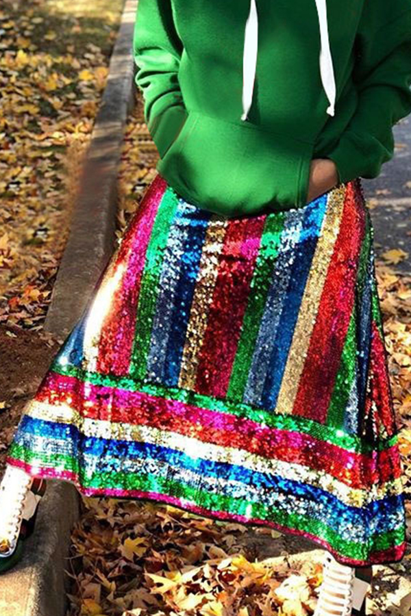 

Lovely Trendy Patchwork Red Sequined Ankle Length Skirts