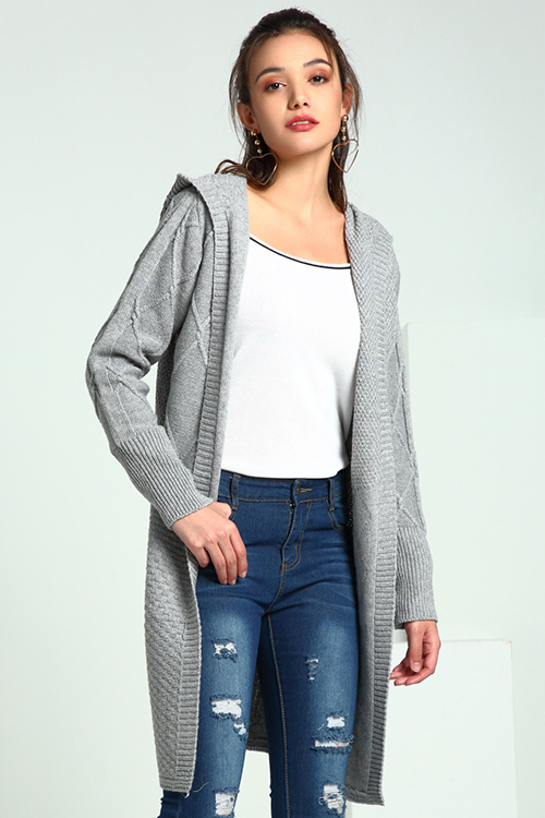 Lovely Casual Hooded Collar Light Grey Cardigan Sweaters