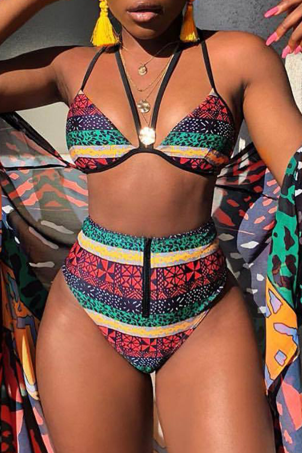 

Lovely Casual Printed Multicolor Two-piece Swimwears