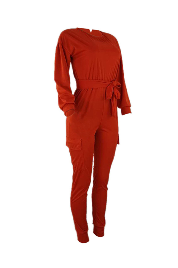 Lovely Trendy Lace-up Orange Twilled Satin One-piece Jumpsuit(With Belt ...